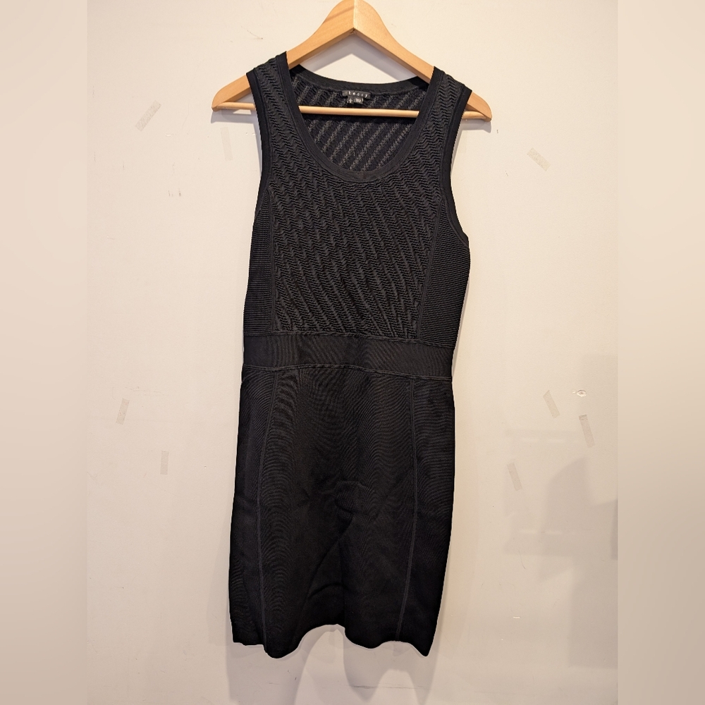 Theory Sleeveless Little Black Textured Midi Dress Sz L Office Workwear Business